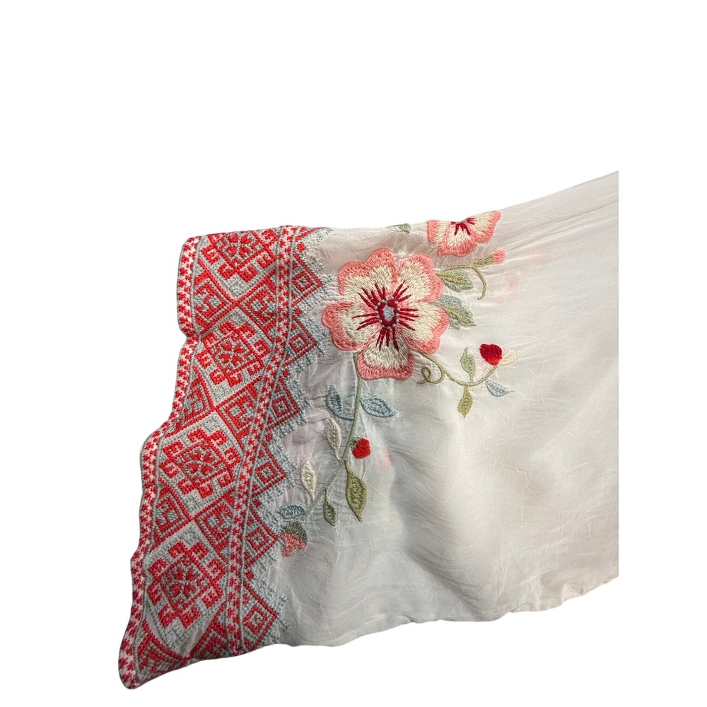 Johnny Was White Floral Embroidered Tunic with Pink and Red Accents - Picture 14 of 16